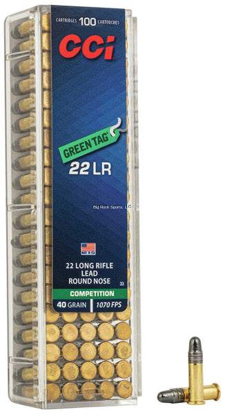 CCI Green Tag Rimfire Ammo 22 LR, LRN, 40Gr., 1070 fps, 100 Rds
