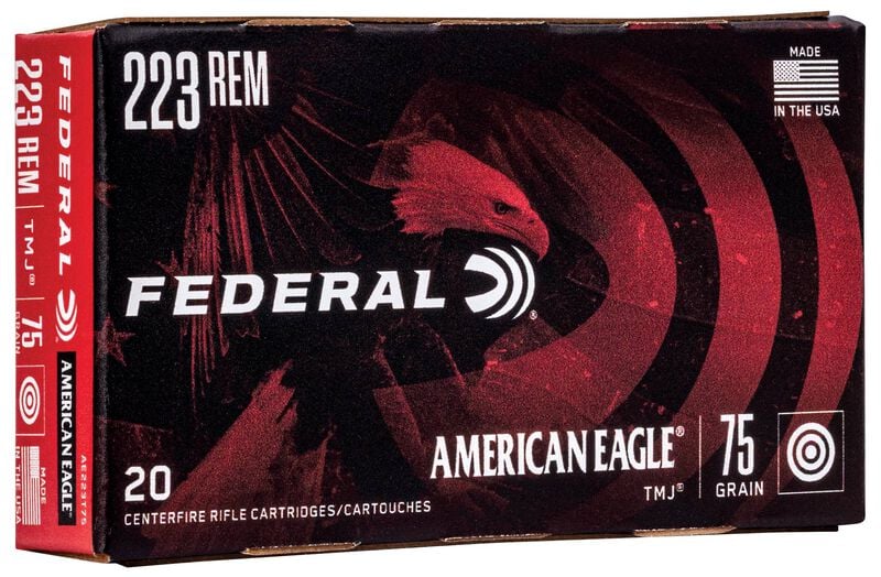 Federal American Eagle, .223 Remington, 75gr, TMJ, (20 rnds)