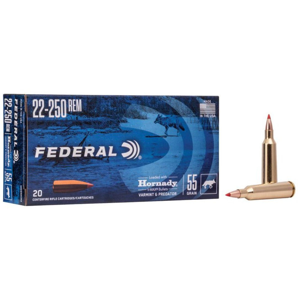 Federal Varmint & Predator 22-250 Remington 55gr Hornady V-Max