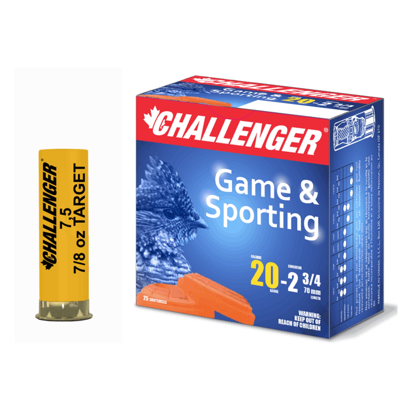 Challenger, 20 Gauge, 2-3/4", #7.5 Game & Sporting, 7/8 oz. (25 rnds)