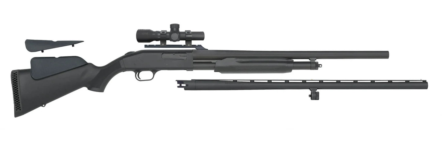 Mossberg 500 Combo, 12 Gauge, 28" Vent Rib/ 24" Rifled + Scoped Barrel - Black Synthetic