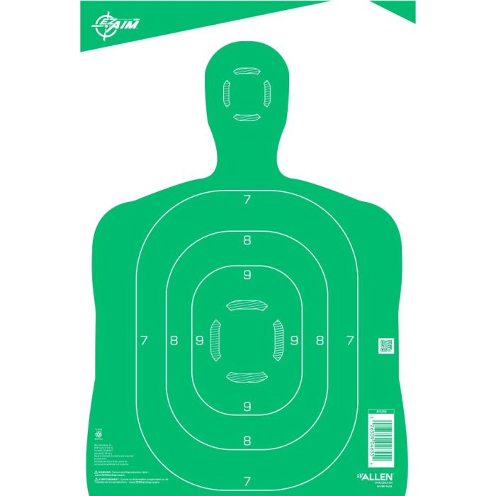 Allen EZ Aim 12" x 18" Paper Shooting Targets Silhouette, High Contrast Green Design for Accuracy Training, Pistol Rifle Practice, 10 Pack