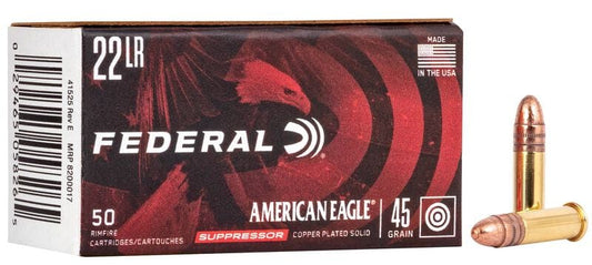 Federal American Eagle Rimfire Suppressor, 22 LR, 45 Grain, CPRN, 970 fps