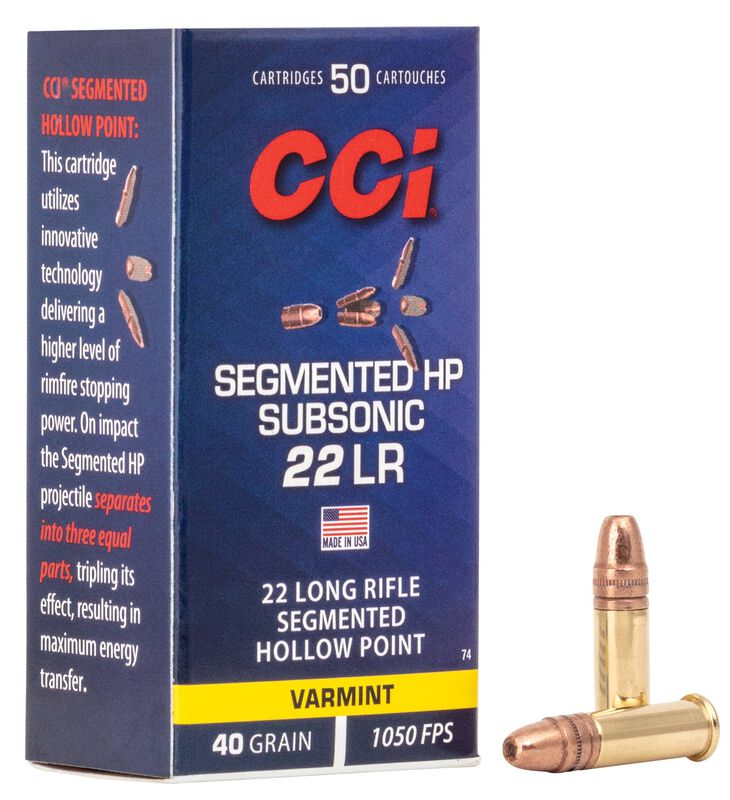 CCI Segmented Hollow Point, 22 LR, 40 Grain, Segmented Hollow Point, 1050 fps