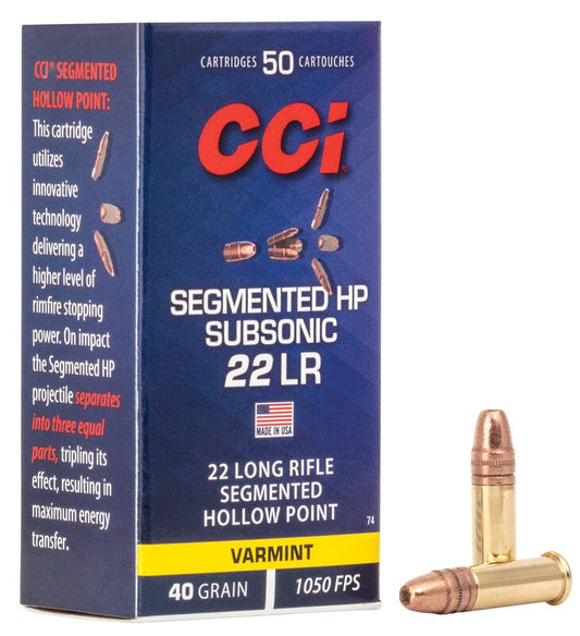 CCI Segmented Hollow Point, 22 LR, 40 Grain, Segmented Hollow Point, 1050 fps
