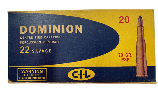 Dominion C.I.L .22 Savage 70gr PSP (20) Vintage