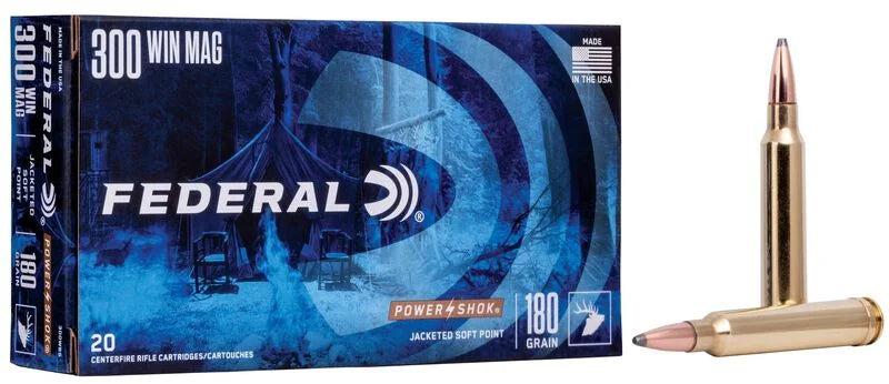 Federal Power-Shok Rifle, 300 Win Mag, 180 Grain, Jacketed Soft Point, 2960 fps (20)