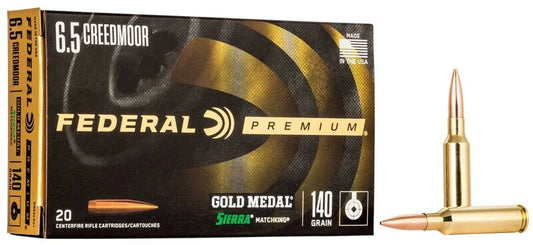 Federal Gold Medal Sierra MatchKing, 6.5 Creedmoor, 140 Grain, Sierra Matchking Boat-Tail Hollow Point, 2675 fps