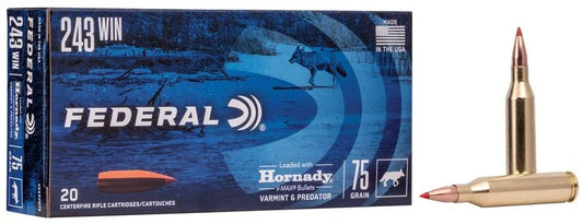 Federal Varmint & Predator, 243 Win, 75 Grain, Hornady® V-Max®, 3425 fps