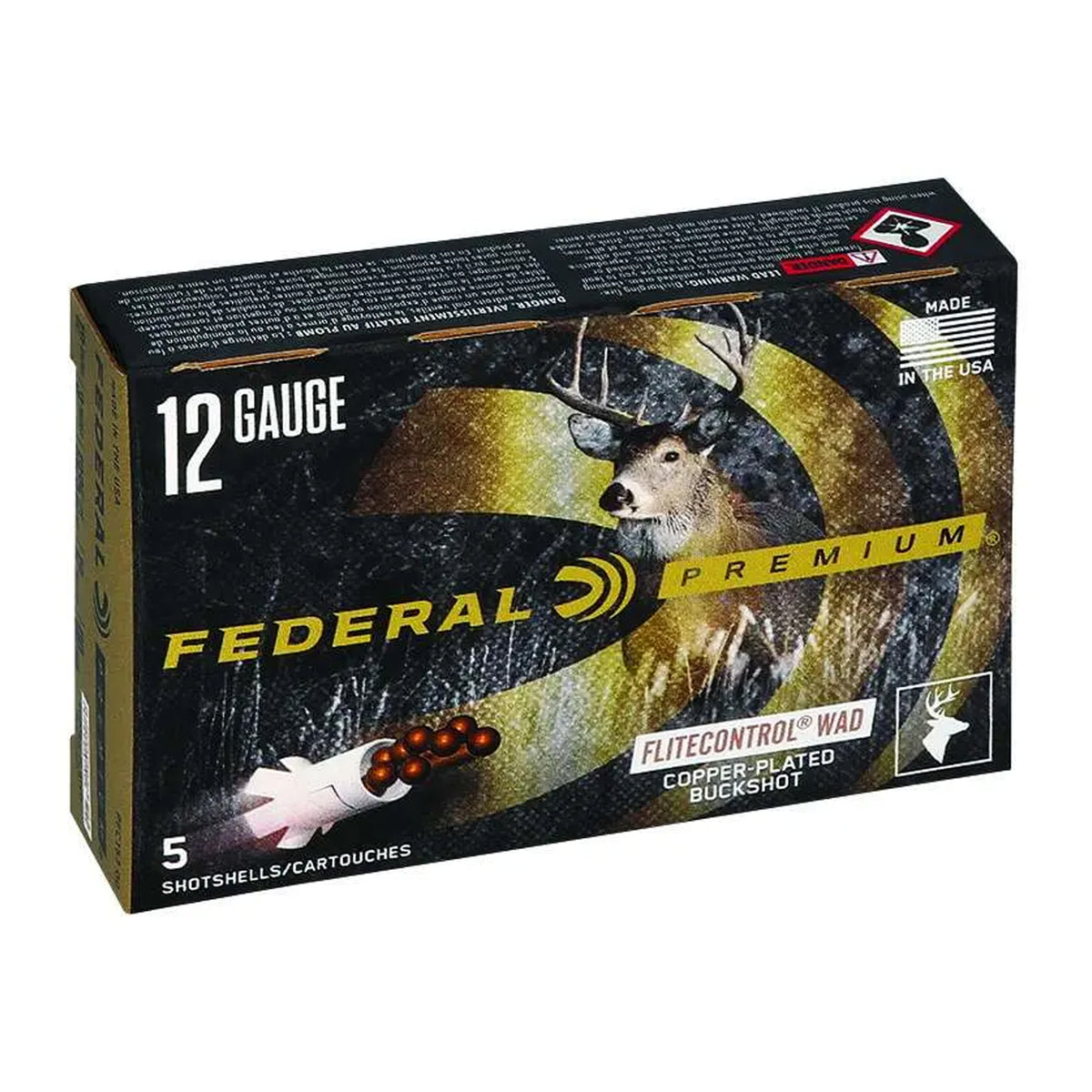 Federal Vital Shok Buckshot 12 Gauge 3" 12 Pellet 00-Buck Box of 5 #PFC15700