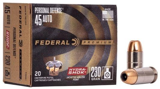 Federal Premium Personal Defense 45 Auto 230 Grain Hydra-Shok JHP