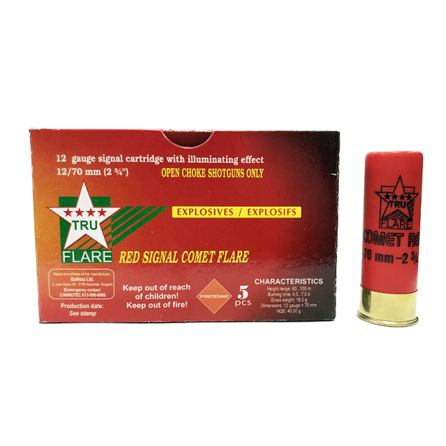 Tru Flare, 12 Gauge, Red Comet Flares (5 rnds)