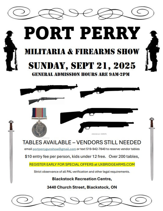 Table for Port Perry Gun show Sept 21, 2025