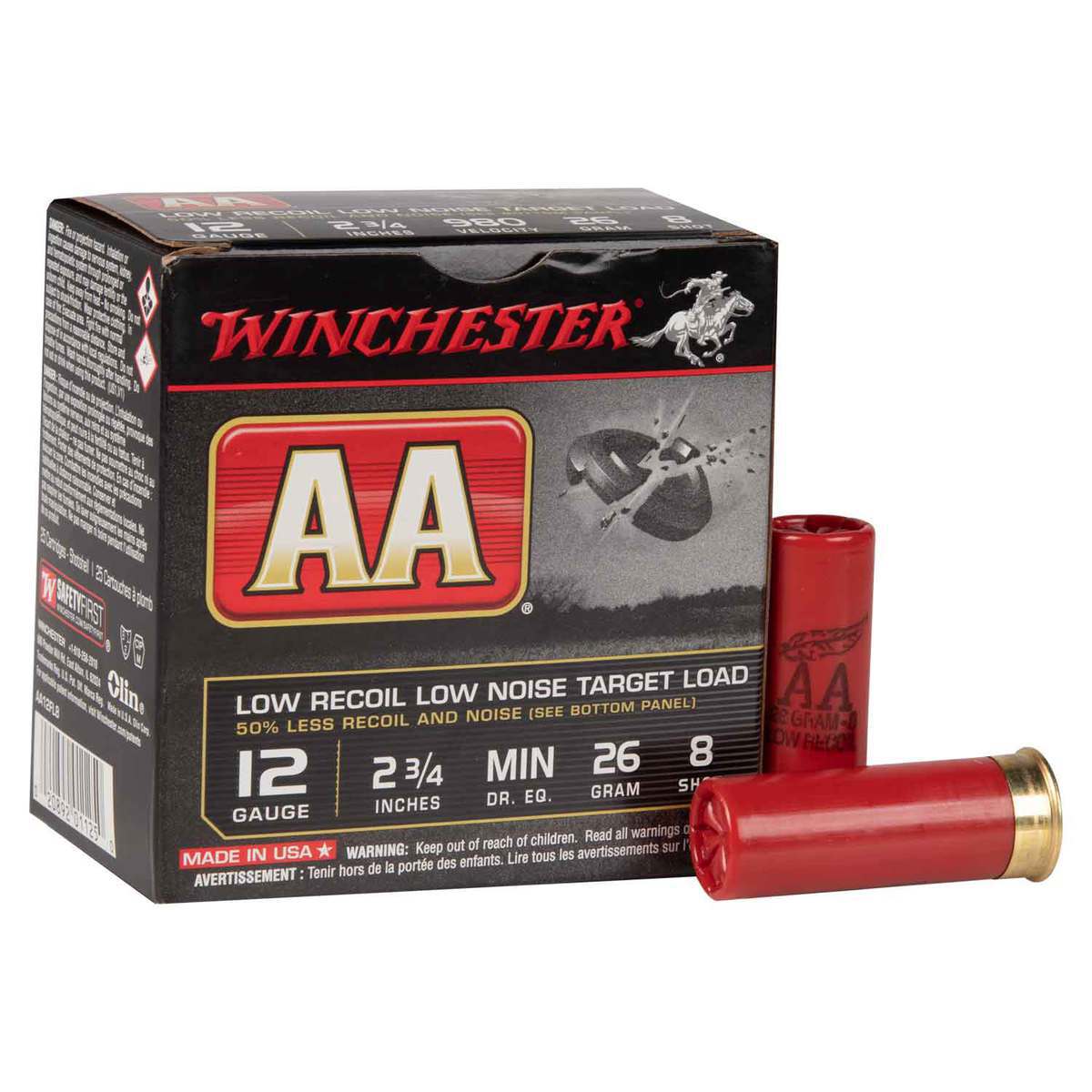 Winchester AA 12 Gauge 2-3/4", #8, 26g (0.9oz) Light Recoil